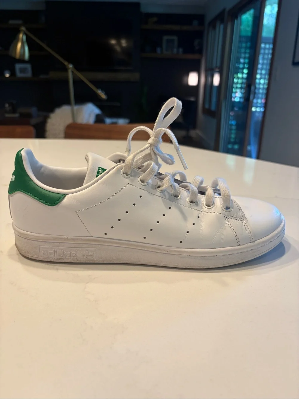adidas Stan Smith White with Green Heel Tab Sneaker. Women’s size 8